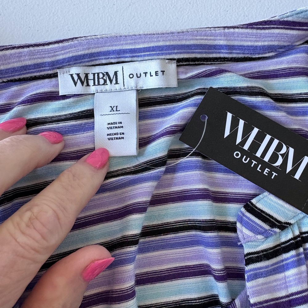 White House Black Market V Neck Flutter Sleeves XL Stripe Tee Casual Beach NWT - Picture 2 of 10